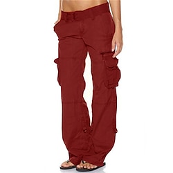 Women's Cargo Pants Wide Leg Pocket Mid Waist Full Length Wine Winter