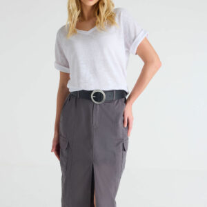 Womens Charcoal Denim Cargo Skirt