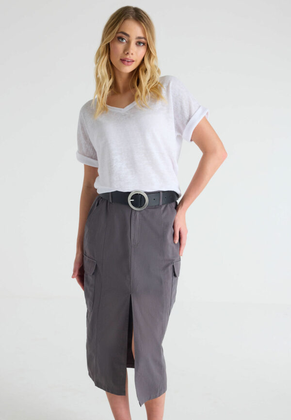 Womens Charcoal Denim Cargo Skirt