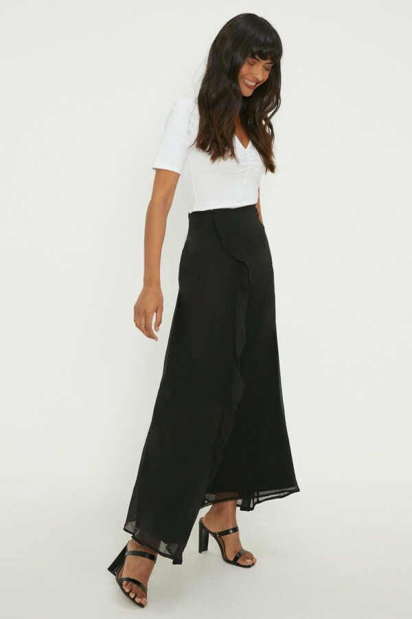 Womens Chiffon Ruffle Midi Skirt