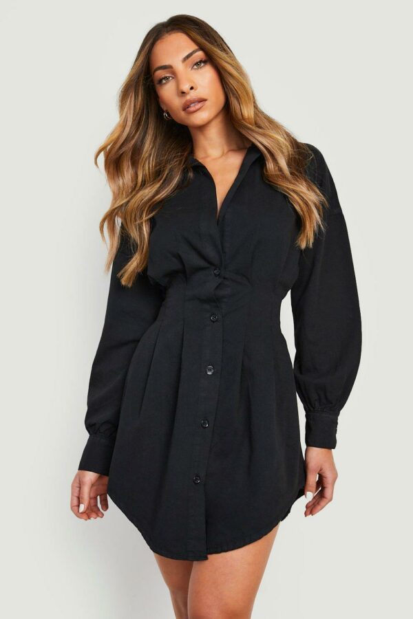 Womens Cinched Waist Denim Shirt Dress - Black - 6, Black