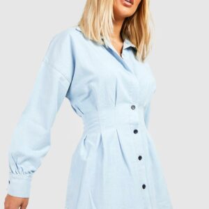 Womens Cinched Waist Denim Shirt Dress - White - 12, White