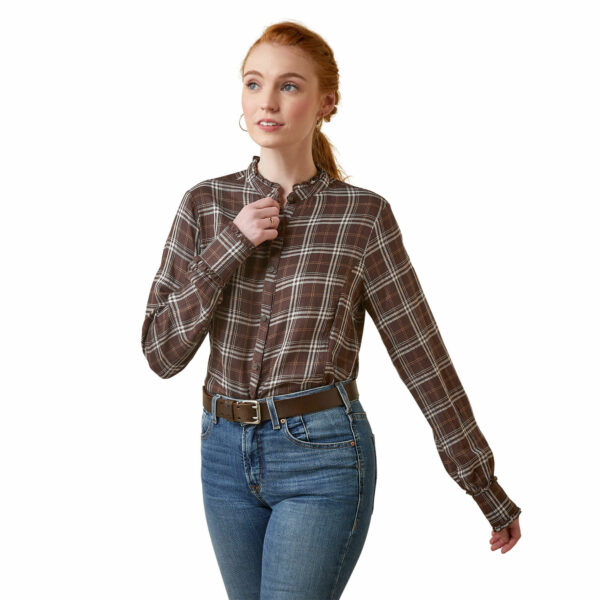 Women's Clarion Blouse Long Sleeve in Mole Plaid, Size X-Large, by Ariat