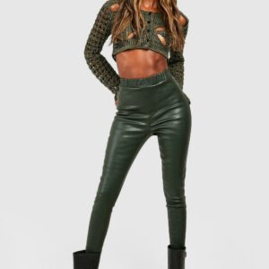 Womens Coated High Waisted Denim Jeggings - Green - 12, Green