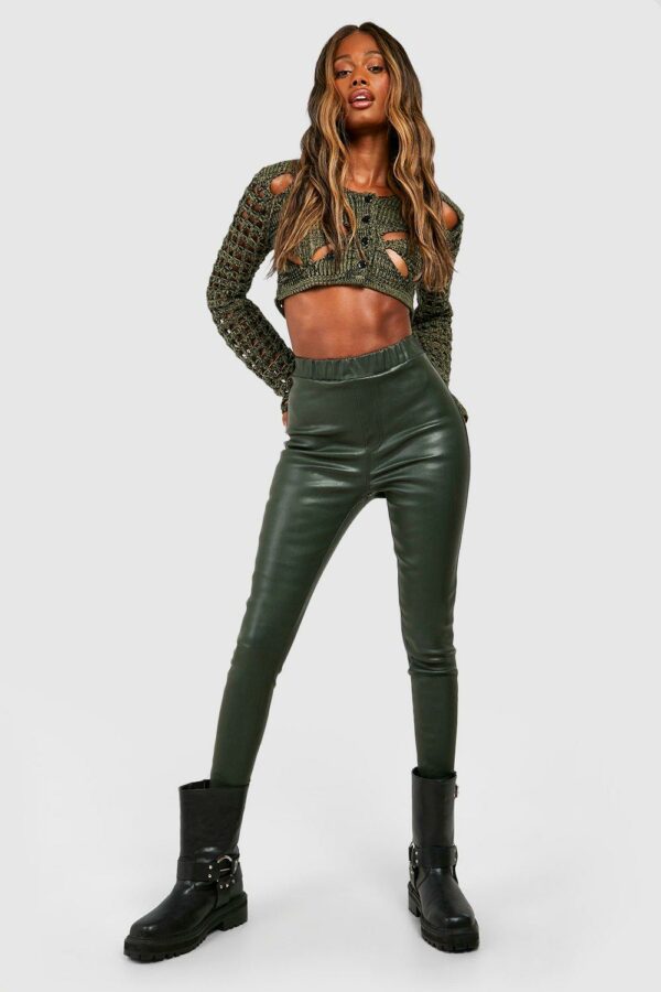 Womens Coated High Waisted Denim Jeggings - Green - 12, Green