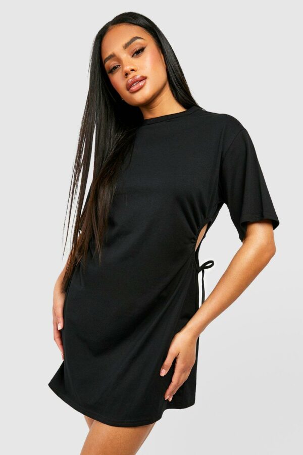 Womens Cotton Cut Out T-Shirt Mini Dress - Black - 8, Black