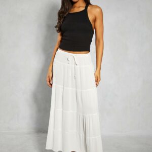 Womens Crinkle Sheer Floaty Tiered Midaxi Skirt - white - 8, White