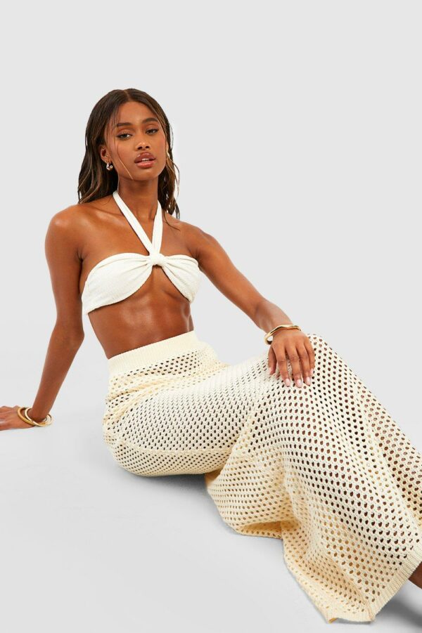 Womens Crochet Maxi Beach Skirt - White - L, White