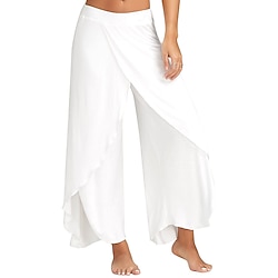 Women's Culottes Wide Leg Chinos Ruffle Layered Stretchy Mid Waist Basic Casual / Sporty Casual Daily Black White S M Summer Spring Fall