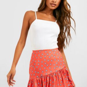 Womens Daisy Floral Ruffle Mini Skirt - Red - 8, Red