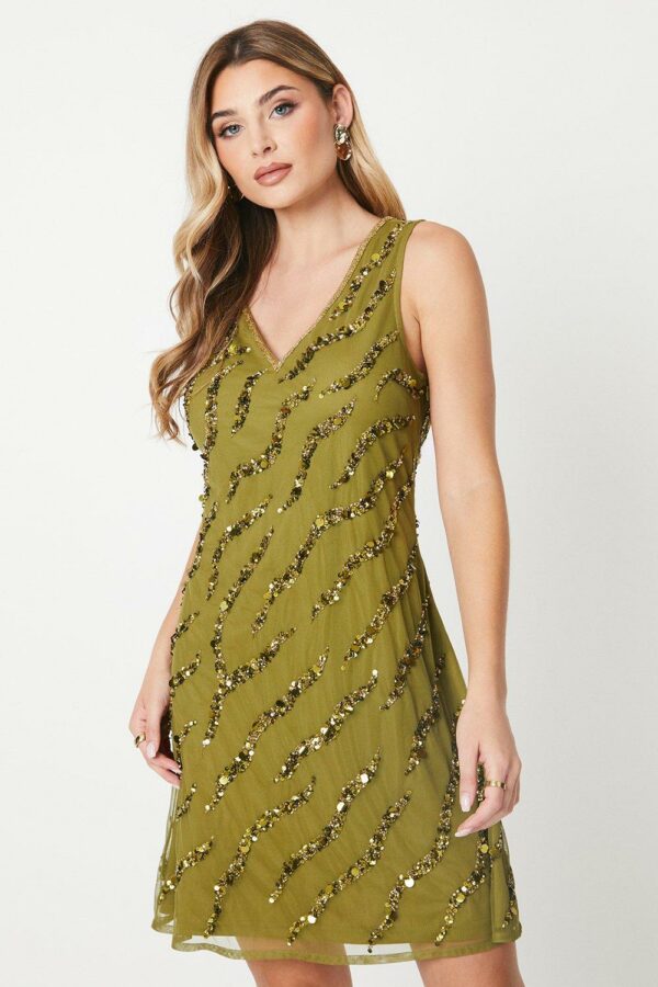 Womens Debut London by Coast Embellished Animal V Neck Shift Dress