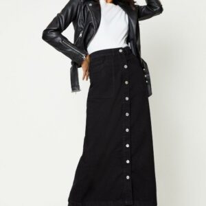 Womens Denim Button Through A Line Midaxi Skirt