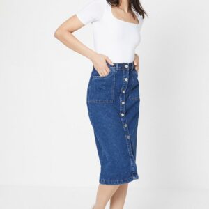 Womens Denim Button Through Maxi Skirt