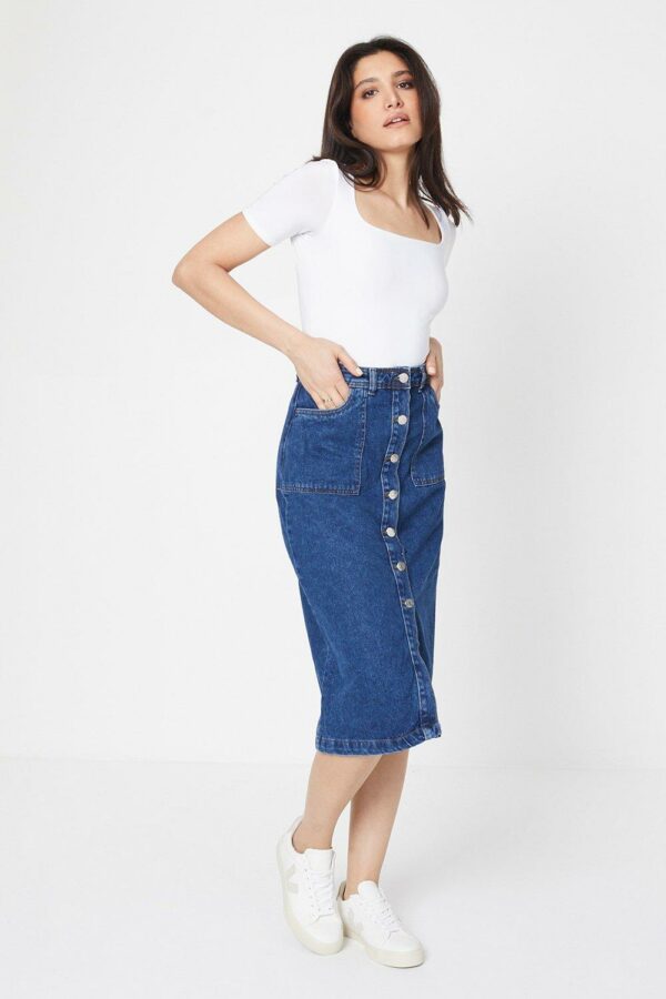 Womens Denim Button Through Maxi Skirt