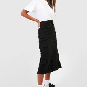 Womens Denim Cargo Midi Skirt - Black - S, Black