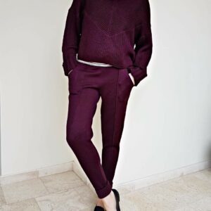 Women's Drawstring Knit Pants .hand Knitted Wool Loose With Pockets. Trousers For Women