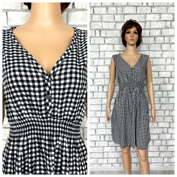 Womens Dress Gingham L Rockabilly Checkered Pin Up Dress Party Skater Black White Summer Babydoll