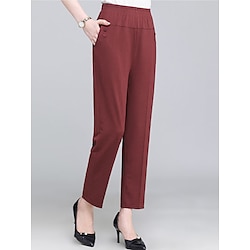 Women's Dress Pants Cropped Pants Cotton Pocket High Cut High Waist Ankle-Length Wine Winter