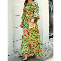 Women's Dress Set Casual Dress Skirt Set Swing Dress Outdoor Date Fashion Modern Print Long Dress Maxi Dress Crew Neck 3/4 Length Sleeve Floral Geometric Loose Fit Spring