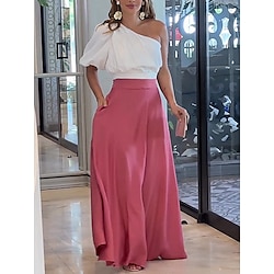 Women's Dress Set Casual Dress Skirt Set Swing Dress Outdoor Date Fashion Streetwear Pocket Long Dress Maxi Dress One Shoulder Half Sleeve Plain Regular Fit Summer Spring