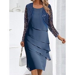 Women's Dress Set Party Dress Semi Formal Dress Tiered Dress Party Wedding Guest Elegant Fashion Ruffle Layered Mini Dress Crew Neck Long Sleeve Plain Regular Fit Fall Winter