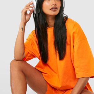 Womens Dsgn Studio Oversized T-Shirt And Cycling Short Set - Orange - S, Orange