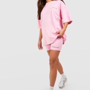 Womens Dsgn Studio Text Slogan Oversized T-Shirt And Cycling Short Set - Pink - S, Pink