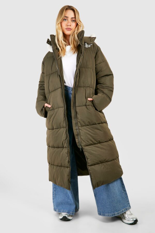 Womens Faux Fur Trim Premium Parka - Green - S, Green