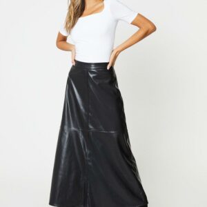 Womens Faux Leather Midaxi A Line Skirt