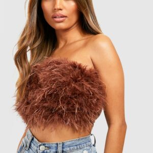 Womens Feather Bandeau Crop Top - Brown - 12, Brown