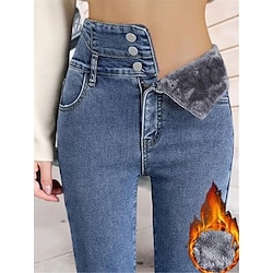 Women's Fleece Pants Trousers Jeggings Full Length Fashion Streetwear Street Daily Black Blue S M Fall Winter