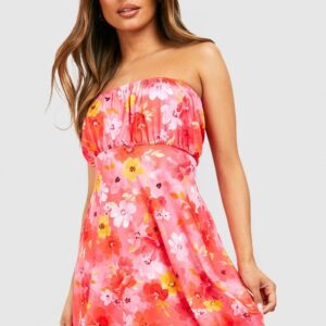 Womens Floral Bandeau Skater Sundress - Pink - 18, Pink