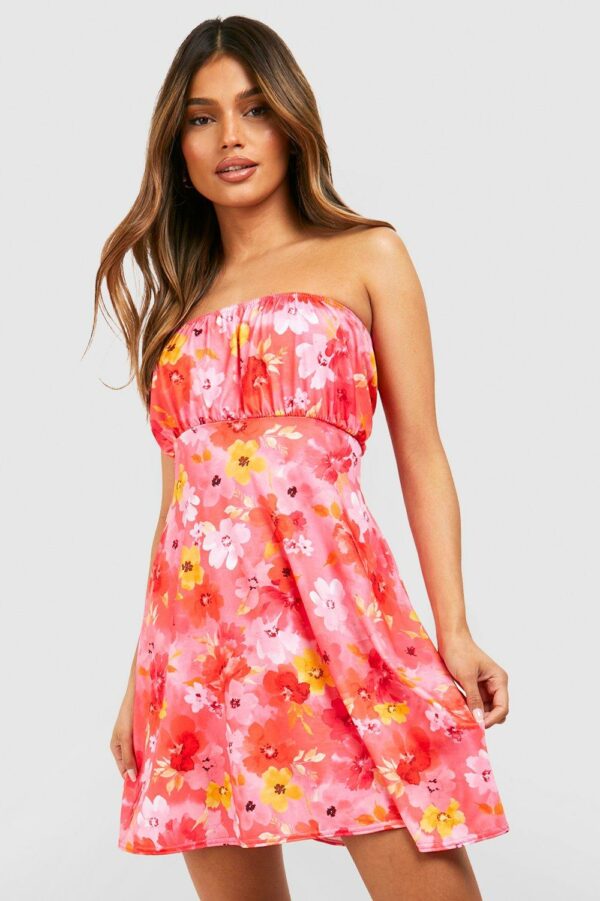 Womens Floral Bandeau Skater Sundress - Pink - 18, Pink