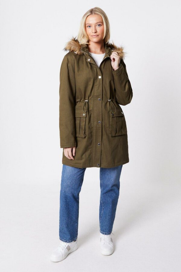 Womens Fur Hooded Parka Coat