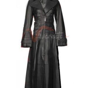 Womens Genuine Black Leather Trench Coat Steampunk Gothic Long Winter Jacket