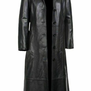 Womens Genuine Black Leather Trench Coat Steampunk Long Winter Jacket Formal Dressing