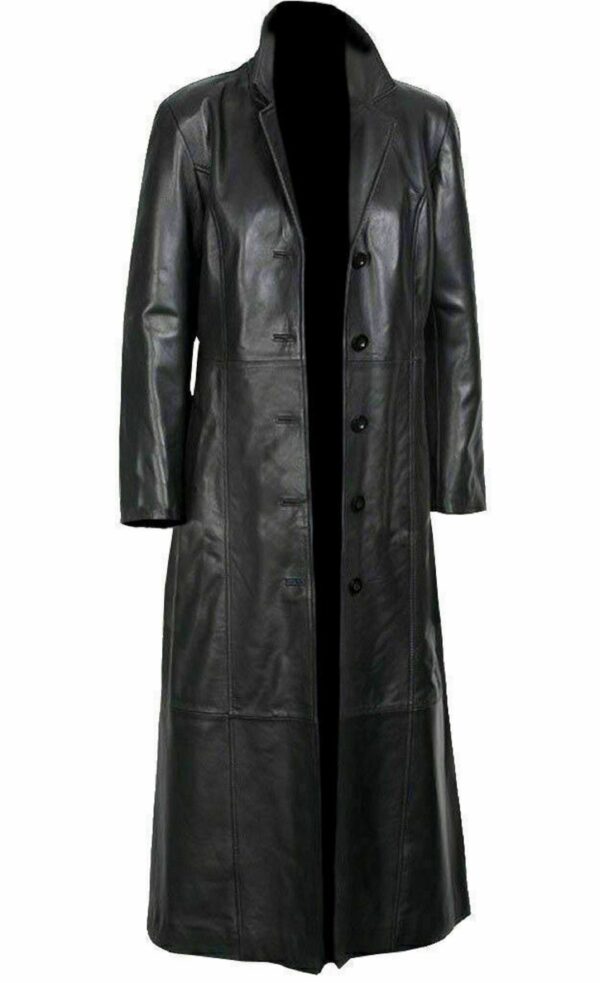 Womens Genuine Black Leather Trench Coat Steampunk Long Winter Jacket Formal Dressing