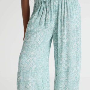 Womens Green Aztec Print Crinkle Culottes