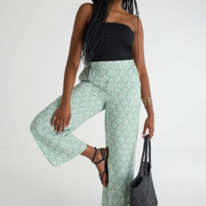 Womens Green Floral Print Culottes