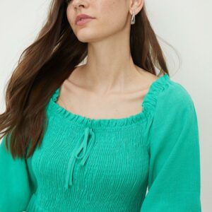 Womens Green Shirred Blouse