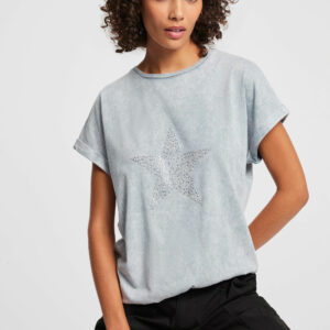 Womens Grey Star Acid Wash T-shirt