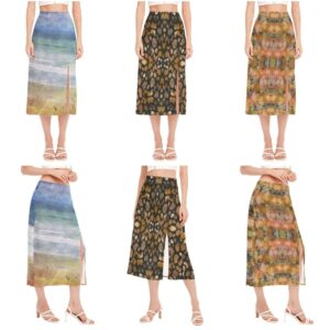 Women's High Slit Long Skirts in Various Arty Designs Up To 2 Xl