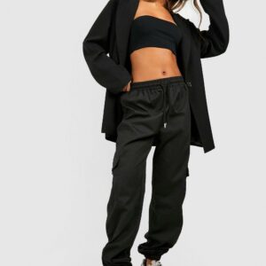 Womens High Waisted Cargo Pocket Joggers - Black - 6, Black