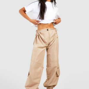 Womens High Waisted Cut Out Shell Cargo Joggers - Beige - 6, Beige