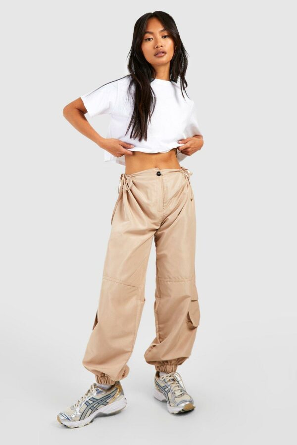 Womens High Waisted Cut Out Shell Cargo Joggers - Beige - 6, Beige