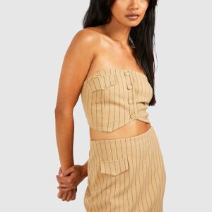 Womens Jersey Crepe Pinstripe Bandeau & Wrap Mini Skirt - Beige - 6, Beige