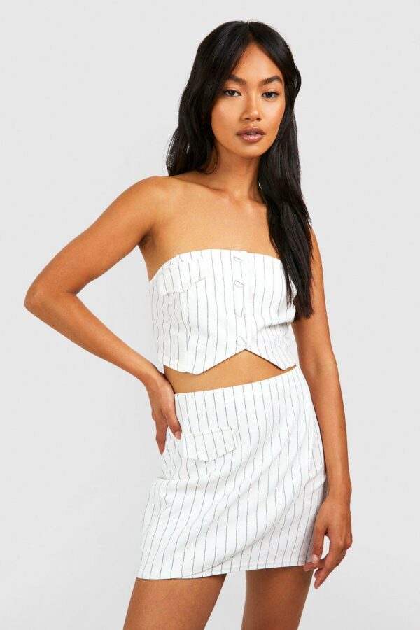 Womens Jersey Crepe Pinstripe Bandeau & Wrap Mini Skirt - White - 6, White