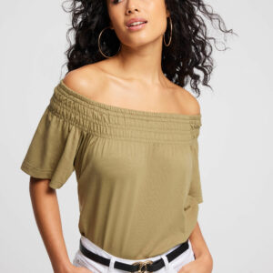 Womens Khaki Bardot Blouse