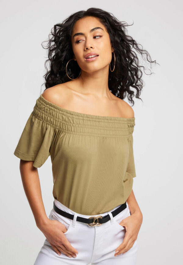 Womens Khaki Bardot Blouse