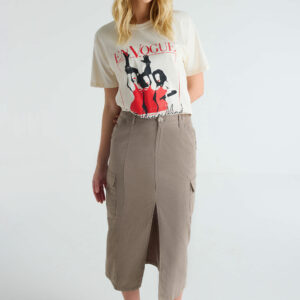 Womens Khaki Denim Cargo Skirt